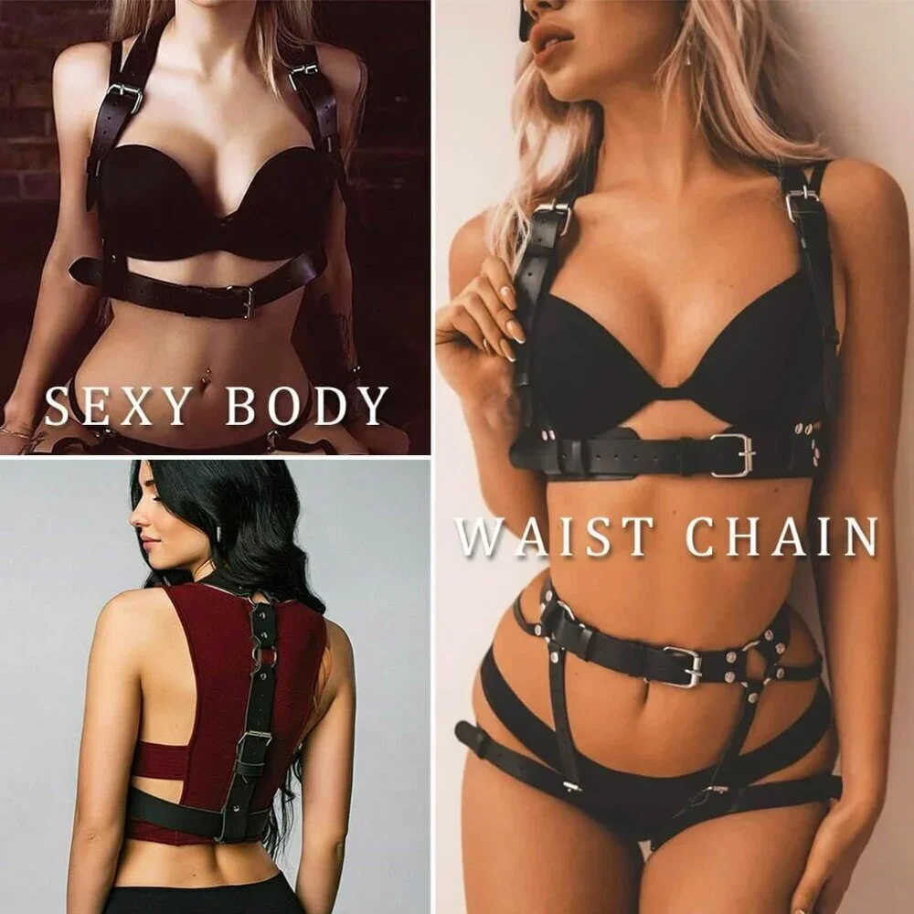 Women Leather Harness Belt Goth Plus Size Adjustable Body Strap Accessory